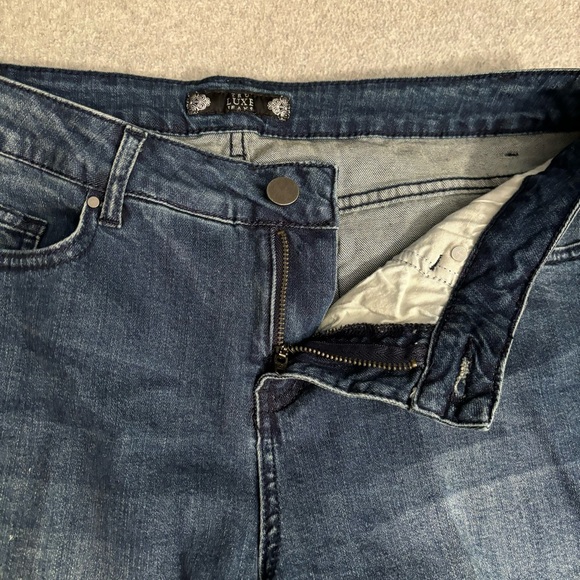 Tru Luxe Jeans slouchy boyfriend plaid flannel patches & holes 31/12p - Picture 8 of 13